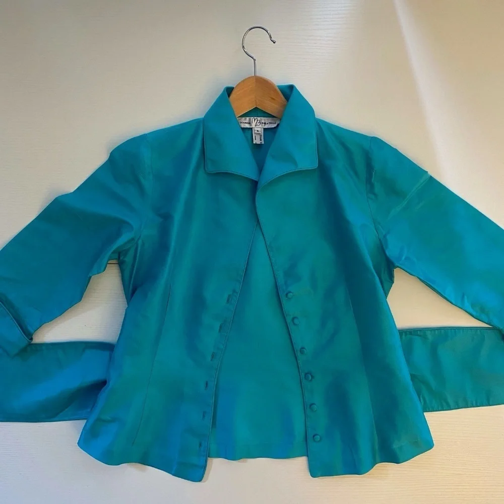 Marisa Baratelli 100% Thai Silk 3/4 Sleeve Button Down Jacket Blouse Size 8 - Picture 1 of 15